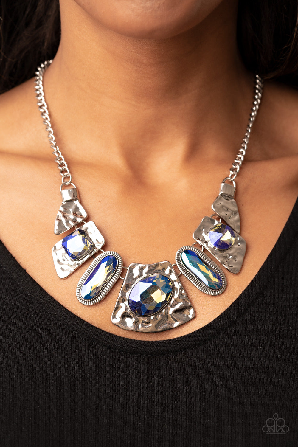 Paparazzi Futuristic Fashionista - Multi Necklace with UV Shimmer Iridescent gems in silver plate