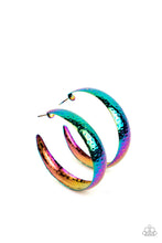 Load image into Gallery viewer, Paparazzi Life of the Party September 2022 Earrings. Oil Spill UV Shimmer Hoop earring.

