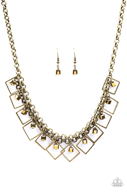 GEO Down In History Brass Necklace Paparazzi Accessories. Get Free Shipping! #P2ED-BRXX-050XX