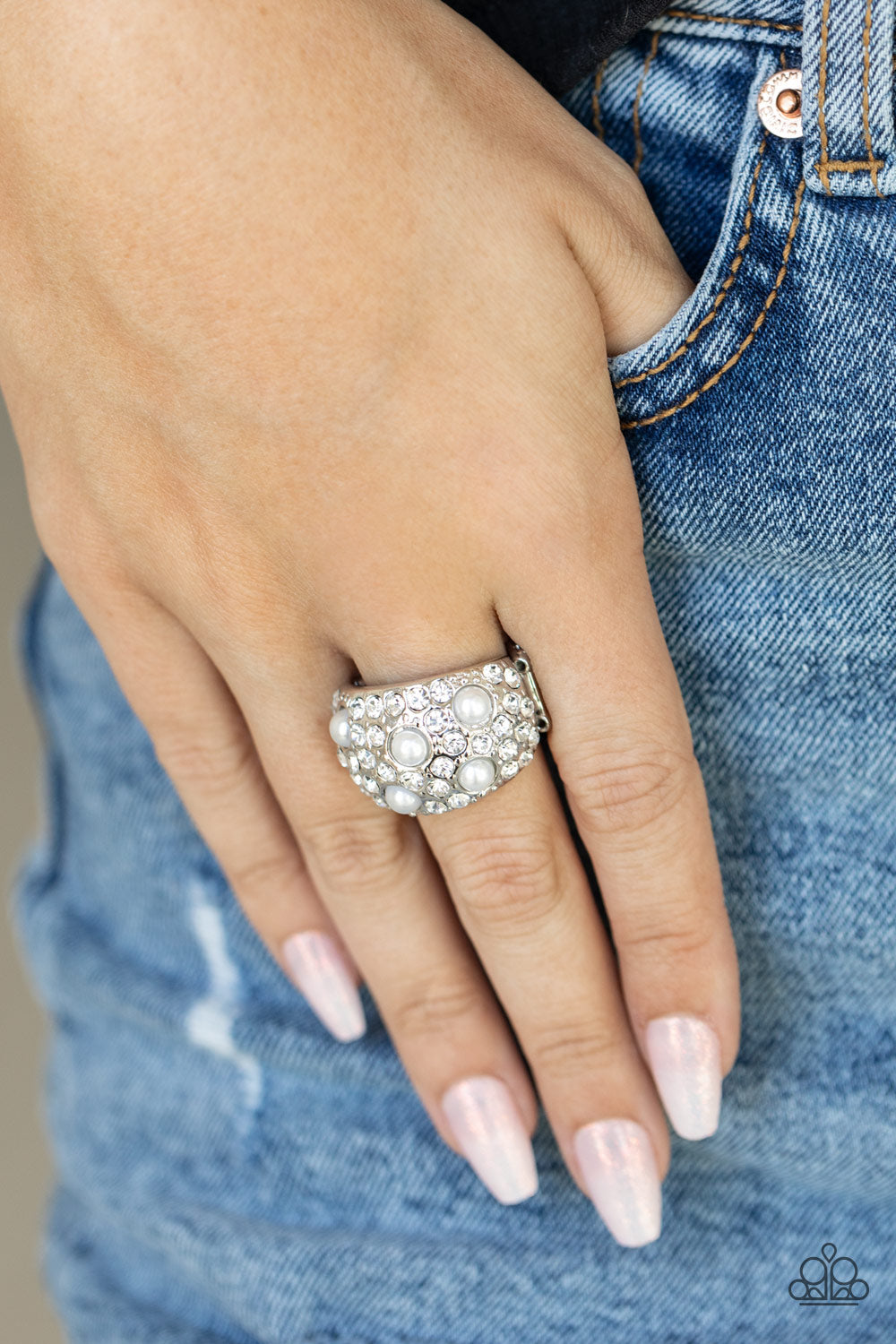 Paparazzi Ring ~ Gatsbys Girl - White Pearl Ring Paparazzi Accessories