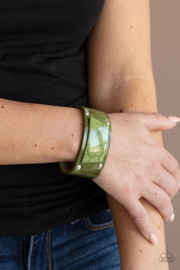 Paparazzi Bracelet ~ Geo Glamper - Green Bracelet Paparazzi Accessories Leather Bracelet 