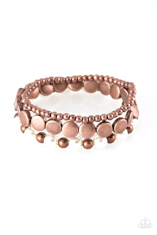 Girly Girl Glamour - Copper Stretchy Bracelet with Pearls Paparazzi Accessories 