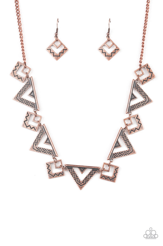 Giza Goals - Copper Necklace Paparazzi Accessories Triangular Frame Tribal Necklace