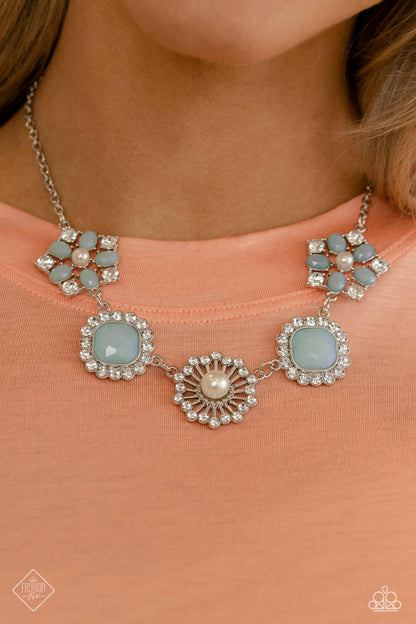Paparazzi April 2023 Fashion Fix Necklace: Flower Crown - Blue (P2RE-BLXX-408NR). Free Shipping