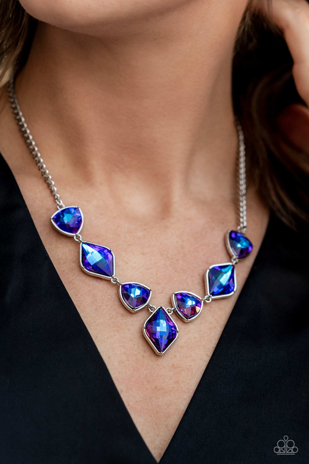 Paparazzi Glittering Geometrics Purple Necklace. Get Free Shipping. #P2ST-PRXX-142XX. UV Shimmer
