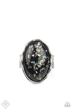Load image into Gallery viewer, Paparazzi Glittery With Envy Black Ring. June 2021 Fashion Fix Jewelry. flecks of shell-like Ring.
