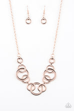 Load image into Gallery viewer, Going In Circles Rose Gold Necklace Paparazzi Accessories $5 Rose Gold Necklace &amp; matching earrings
