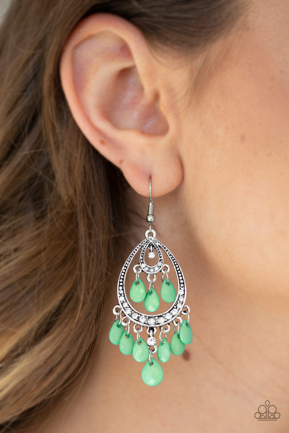 Paparazzi Earring ~ Gorgeously Genie - Green