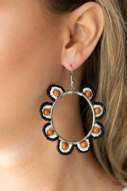 Paparazzi Groovy Gardens - Brown Seed Beads Floral Earrings. Get Free Shipping.  #P5SE-BNXX-192XX