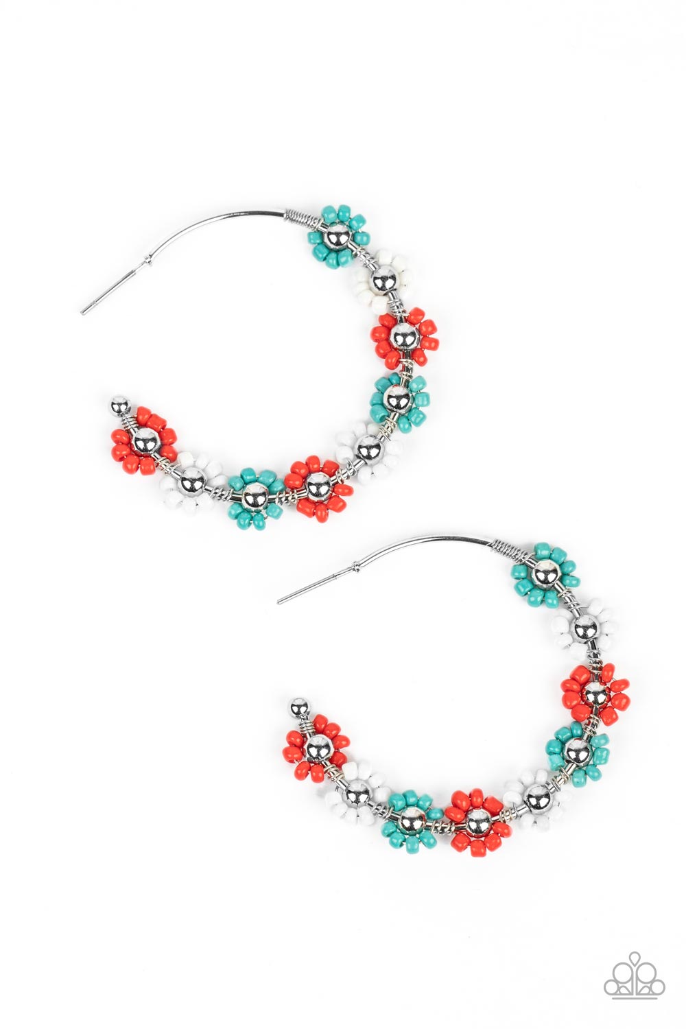 Paparazzi Growth Spurt Red Earrings. Floral Multi colored Red Hoop. #P5HO-RDXX-027XX. Free Shipping