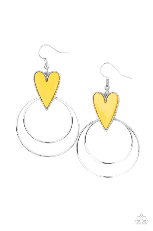 Happily Ever Hearts - Yellow Earrings Paparazzi Accessories
