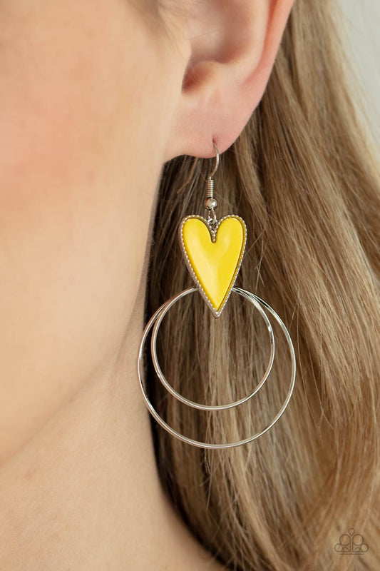 Paparazzi Accessories ~ Happily Ever Hearts - Yellow Hearts Earring