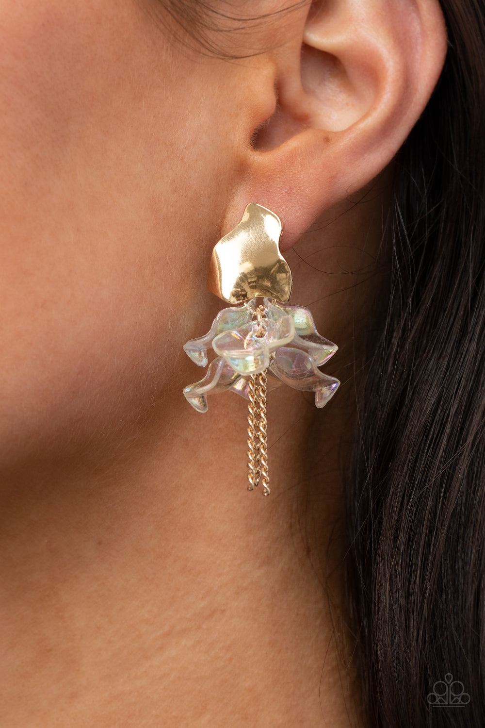 Paparazzi Earring ~ Harmonically Holographic - Gold Earring 