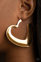Load image into Gallery viewer, Heart-Racing Radiance Gold Hoop Earrings Paparazzi Accessories $5 Jewelry. #P5HO-GDXX-186XX
