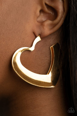 Heart-Racing Radiance Gold Hoop Earrings Paparazzi Accessories $5 Jewelry. #P5HO-GDXX-186XX
