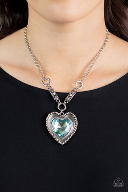Heart Full of Fabulous Blue Heart Pendant Short Necklace Paparazzi Accessories. #P2ST-BLXX-191XX