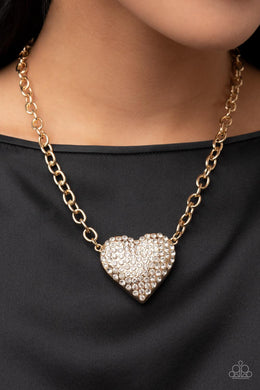 Paparazzi Heartbreakingly Blingy Gold Heart Necklace. Valentine $5 Jewellery. #P2RE-GDXX-415XX