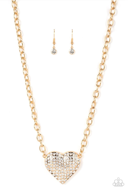 Heartbreakingly Blingy Gold Necklace Paparazzi $5 Accessories. #P2RE-GDXX-415XX. Get Free Shipping!
