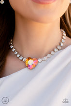 Load image into Gallery viewer, Paparazzi Heart in My Throat Orange Iridescent Necklace. #P2CH-OGXX-024XX. Heart Choker
