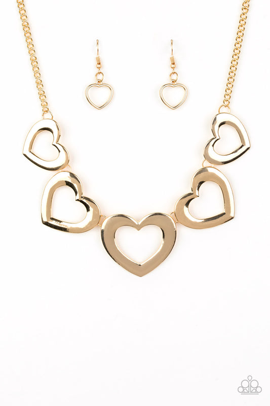 Hearty Hearts - Gold Necklace Paparazzi Accessories $5 Jewelry
