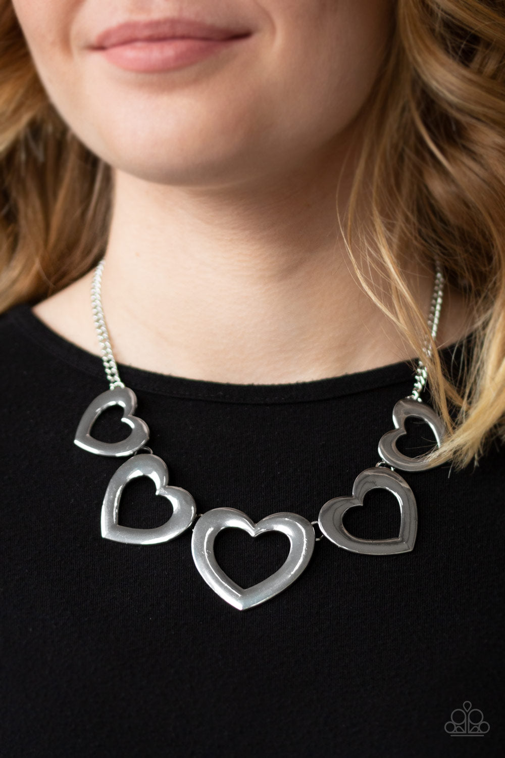 Paparazzi Hearty Hearts Silver Necklace. Led and Nickel Free $5 Valentine Jewelry at ATB
