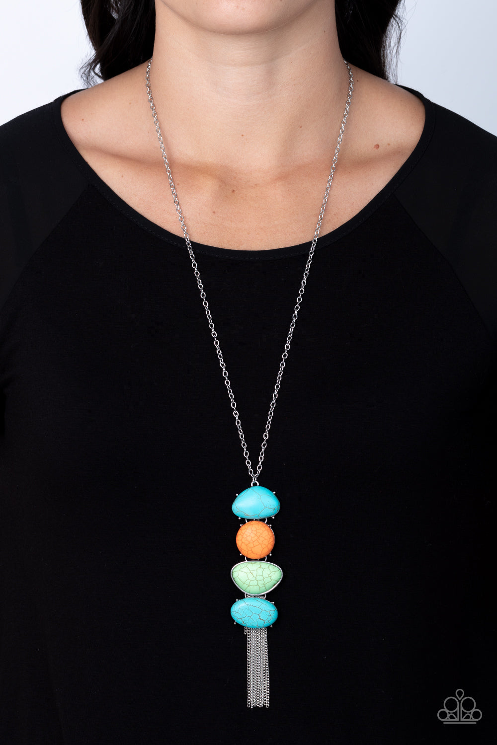 Hidden Lagoon Multi Color Stone Short Necklace Paparazzi Accessories. #P2SE-MTXX-238XX
