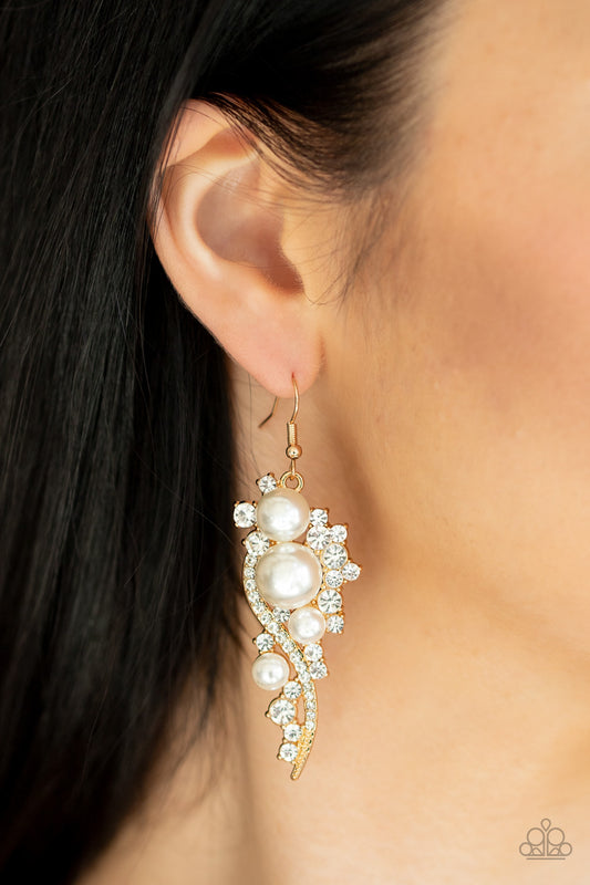 High-End Elegance Gold Earrings Paparazzi Accessories. #P5RE-GDXX-202XX. Free Shipping!