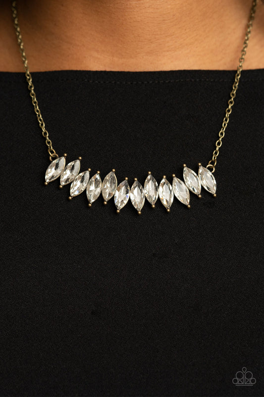 Paparazzi Necklace ~ Icy Intensity - Brass Necklace With White Rhinestones