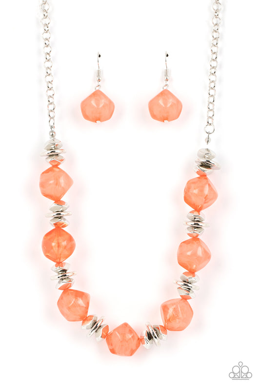 Island Ice Orange Coral Beads Necklace Paparazzi Accessories. #P2WH-OGXX-264XX. Free Shipping