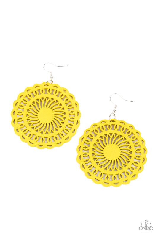 Island Sun - Yellow Earring Paparazzi Accessories Wooden Earring