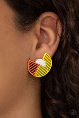 Paparazzi Earrings ~ It’s Just an Expression - Yellow and Orange Crescent Shape Post Style Earring