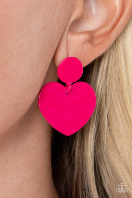 Paparazzi Just a Little Crush Pink Earrings. #P5PO-PKXX-072XX Valentine Heart Post Earring