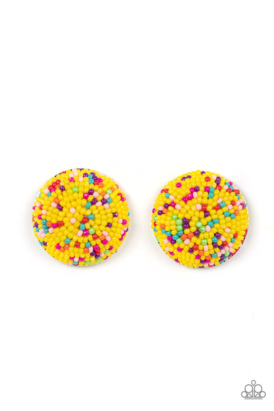 Kaleidoscope Sky - Yellow Earrings Paparazzi Accessories. Get Free Shipping! #P5PO-YWXX-033XX