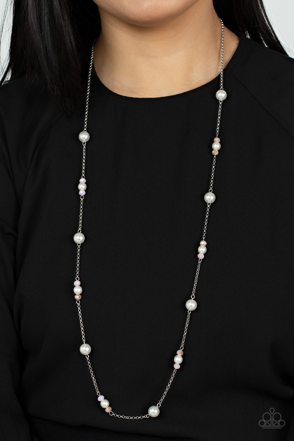 Paparazzi Keep Your Eye on the BALLROOM Pink Necklace with white pearls #P2WH-PKXX-424XX