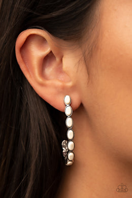 Paparazzi Kick Up a SANDSTORM White Earrings Hoop Style. Get Free Shipping! #P5HO-WTXX-118XX