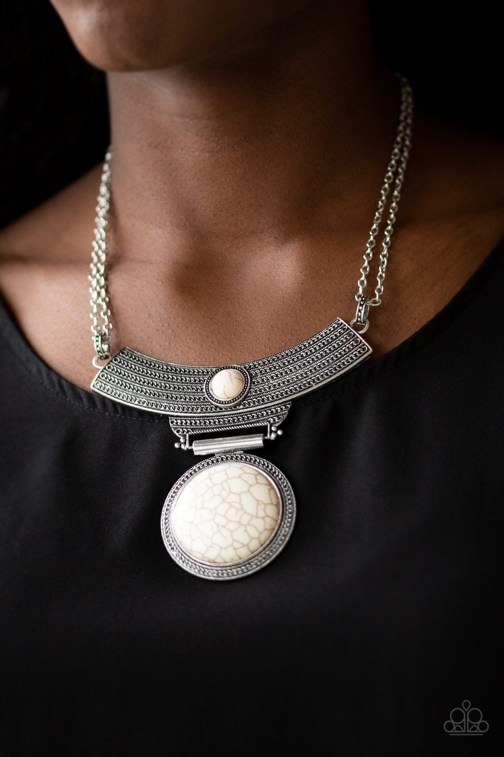Lasting EMPRESS-ions - White Stone Pendant Necklace Paparazzi Accessories. Get Free Shipping