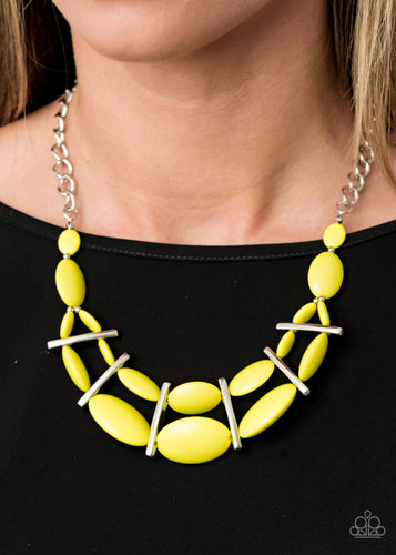 Law of the Jungle - Yellow Necklace Paparazzi Accessories. #P2ST-YWXX-064XX