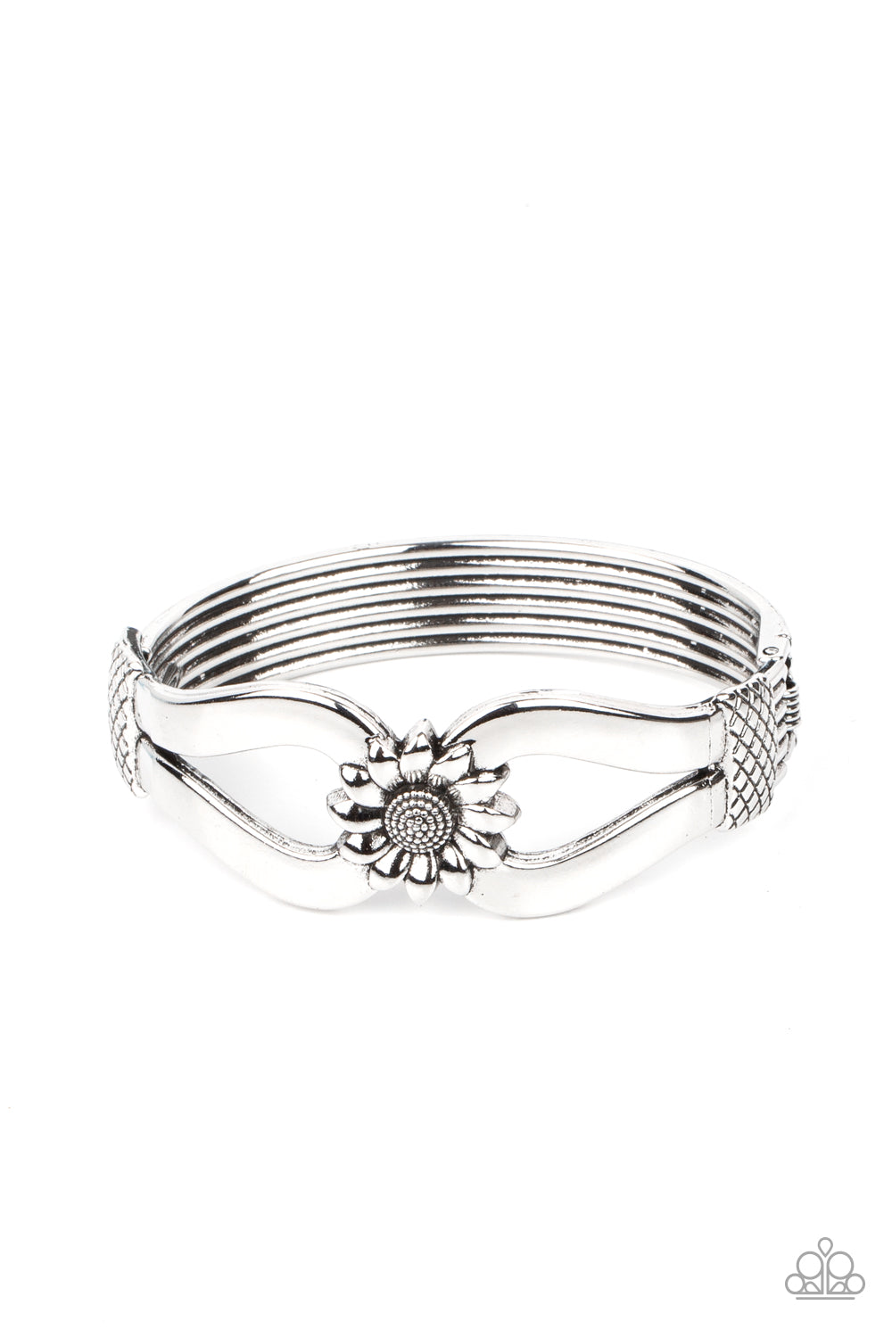 Let A Hundred SUNFLOWERS Bloom Silver Bracelet Paparazzi Accessories hinged style bracelet