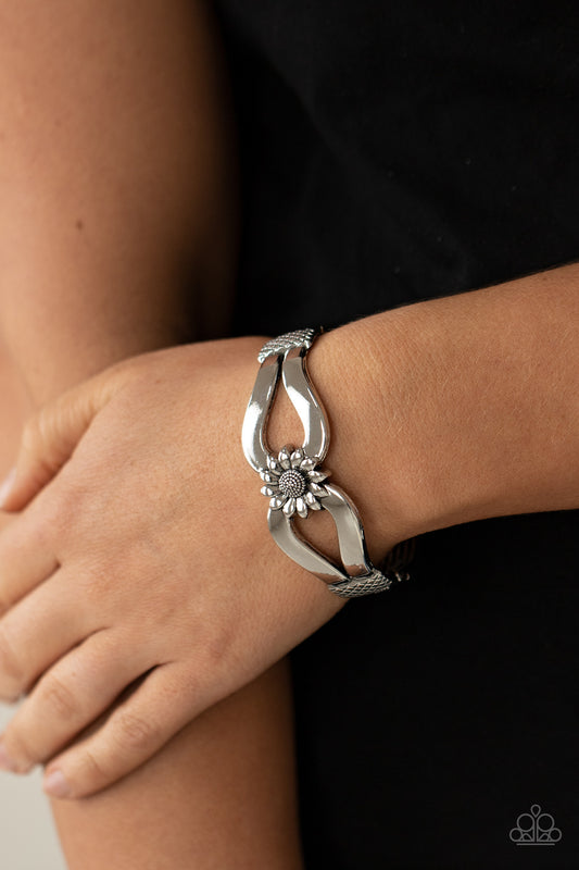 Paparazzi Let A Hundred SUNFLOWERS Bloom Silver Bracelet Hinged Style