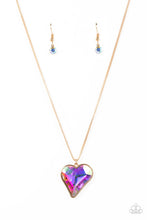 Load image into Gallery viewer, Lockdown My Heart Gold Iridescent Heart Necklace Paparazzi $5 Accessories. Get Free Shipping!
