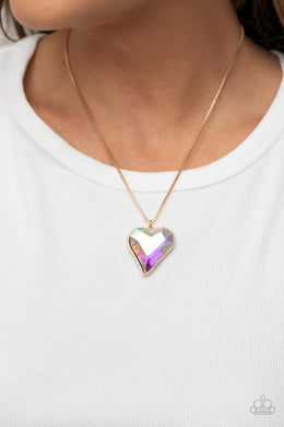 Paparazzi Lockdown My Heart Gold Iridescent Necklace. Get Free Shipping! #P2WH-GDXX-168XX