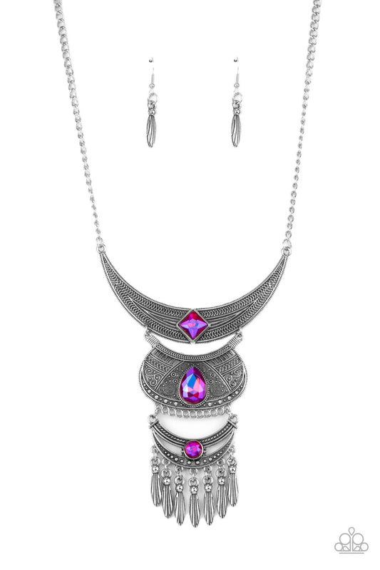 Lunar Enchantment Pink Necklace Paparazzi Accessories Pink UV Shimmer teardrop rhinestone 