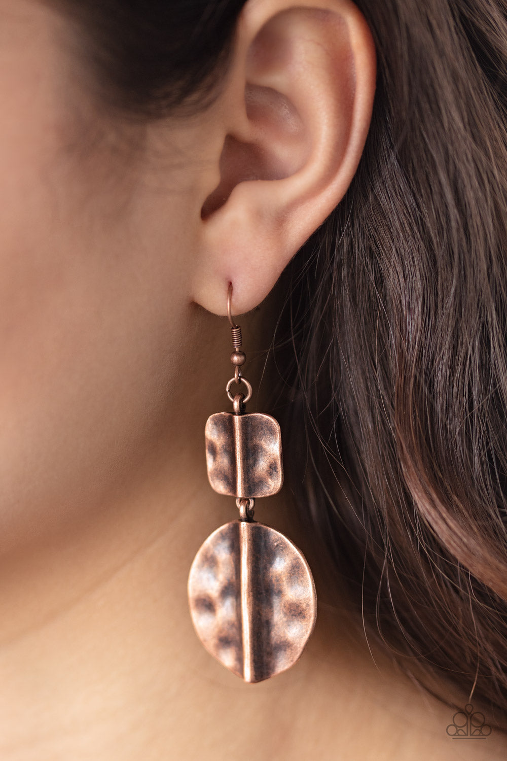 Paparazzi Earring ~ Lure Allure - Copper Earring hammered square and oval rod
