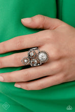 Load image into Gallery viewer, April 2023 Paparazzi Fashion Fix Set Ring: &quot;Blowing Off STEAMPUNK - White&quot; (P4IN-WTXX-023NI) 
