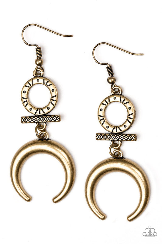 Majestically Moon Child - Brass Earring Paparazzi Accessories ready to ship! #P5TR-BRXX-082XX