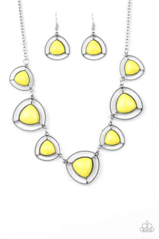 Make A Point Yellow Necklace Paparazzi Accessories comes with a matching earring
