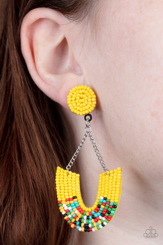 Paparazzi Make it RAINBOW - Yellow Seed Beads Post Earrings online. Subscribe & Save!