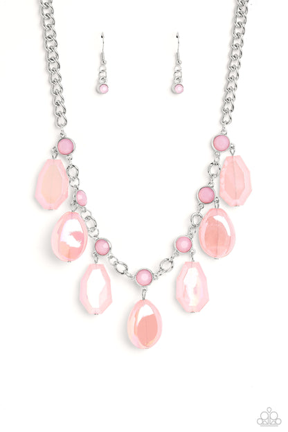Paparazzi Maldives Mural Pink Necklace. #P2ST-PKXX-141XX. Milky Beads Fringe Necklace. Ships Free