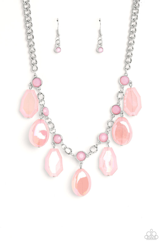 Paparazzi Maldives Mural Pink Necklace. #P2ST-PKXX-141XX. Milky Beads Fringe Necklace. Ships Free