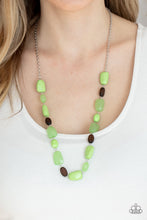 Load image into Gallery viewer, Meadow Escape Apple Green Short Necklace with Wooden Beads. #P2WH-GRXX-368XX.

